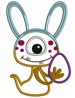 Cute Monster Holding Easter Egg Applique Machine Embroidery Design Digitized
