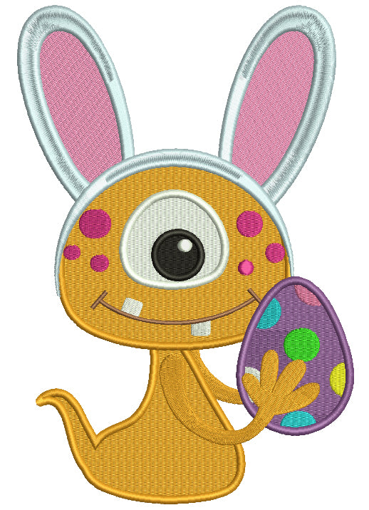 Cute Monster Holding Easter Egg Filled Machine Embroidery Design Digitized