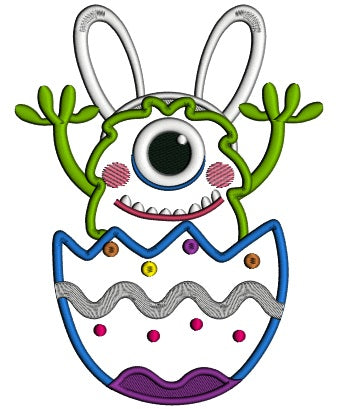 Cute Monster Inside Easter Egg Applique Machine Embroidery Design Digitized