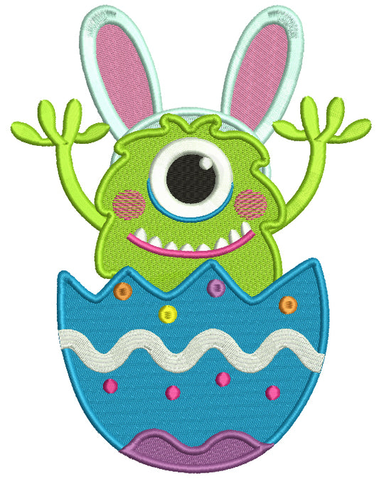 Cute Monster Inside Easter Egg Filled Machine Embroidery Design Digitized