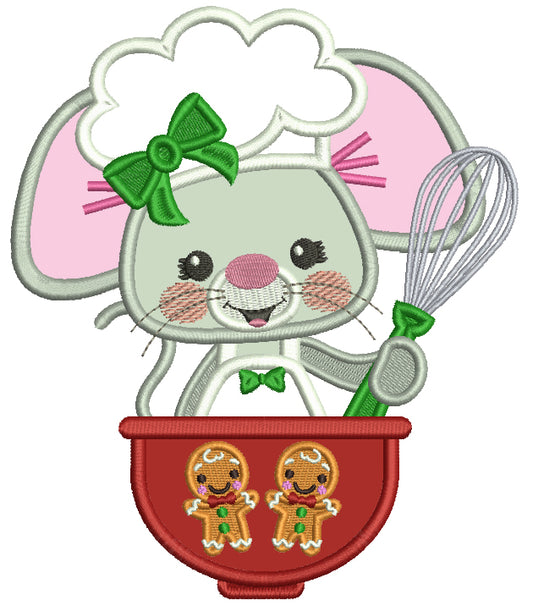 Cute Mouse Cook Applique Christmas Machine Embroidery Design Digitized Pattern