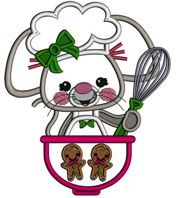 Cute Mouse Cook Applique Christmas Machine Embroidery Design Digitized Pattern