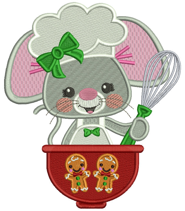 Cute Mouse Cook Filled Christmas Machine Embroidery Design Digitized Pattern