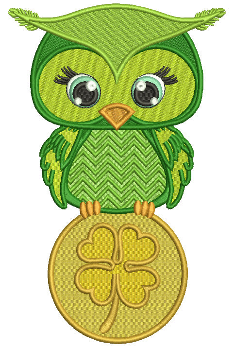 Cute Owl Holding Gold Coin St.Patrick's Day Filled Machine Embroidery Design Digitized Pattern