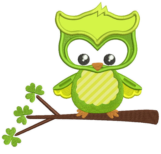 Cute Owl Sitting a Branch Applique St. Patrick's Day Machine Embroidery Design Digitized Pattern