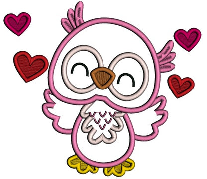 Cute Owl With Hearts Applique Machine Embroidery Design Digitized Pattern