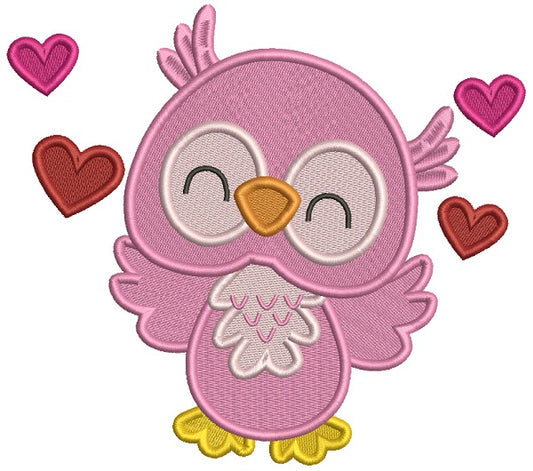 Cute Owl With Hearts Filled Machine Embroidery Design Digitized Pattern