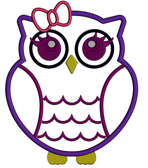 Cute Owl With a Bow Applique Machine Embroidery Digitized Design Pattern