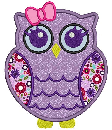 Cute Owl With a Bow Applique Machine Embroidery Digitized Design Pattern