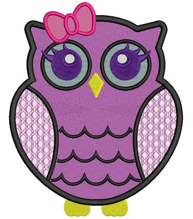 Cute Owl With a Bow Filled Machine Embroidery Digitized Design Pattern