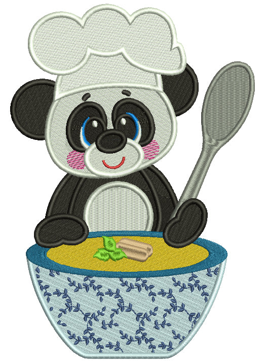 Cute Panda Cooking Soup Filled Machine Embroidery Design Digitized Pattern