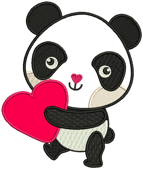 Cute Panda Holding Heart Applique Machine Embroidery Design Digitized Pattern