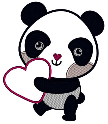Cute Panda Holding Heart Applique Machine Embroidery Design Digitized Pattern
