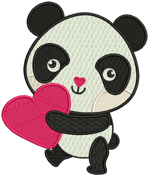 Cute Panda Holding Heart Filled Machine Embroidery Design Digitized Pattern
