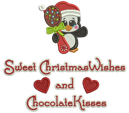 Cute Penguin Sweet Christmas Wishes And Chocolate Kisses Christmas Filled Machine Embroidery Design Digitized Pattern