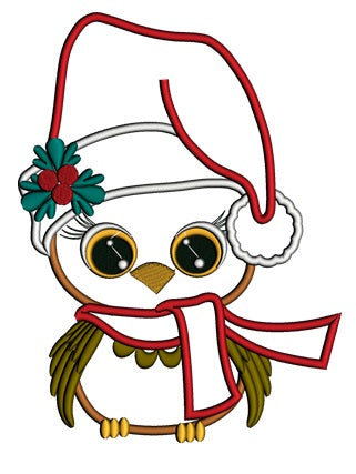 Cute Bird With a Large Santa Hat Christmas Applique Machine Embroidery Digitized Design Pattern