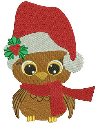 Cute Bird With a Large Santa Hat Christmas Filled Machine Embroidery Digitized Design Pattern