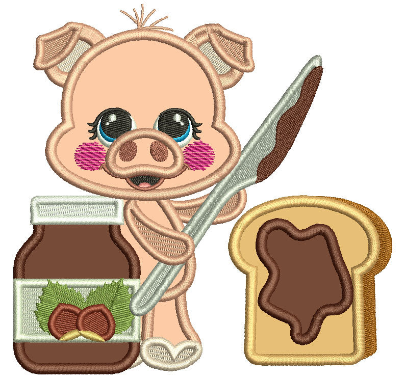 Cute Pig With Peanut Butter And Jelly Sandwich Applique Machine Embroidery Design Digitized Pattern