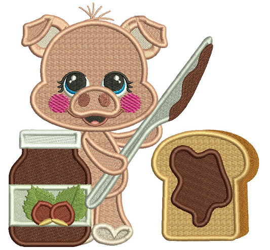 Cute Pig With Peanut Butter And Jelly Sandwich Filled Machine Embroidery Design Digitized Pattern