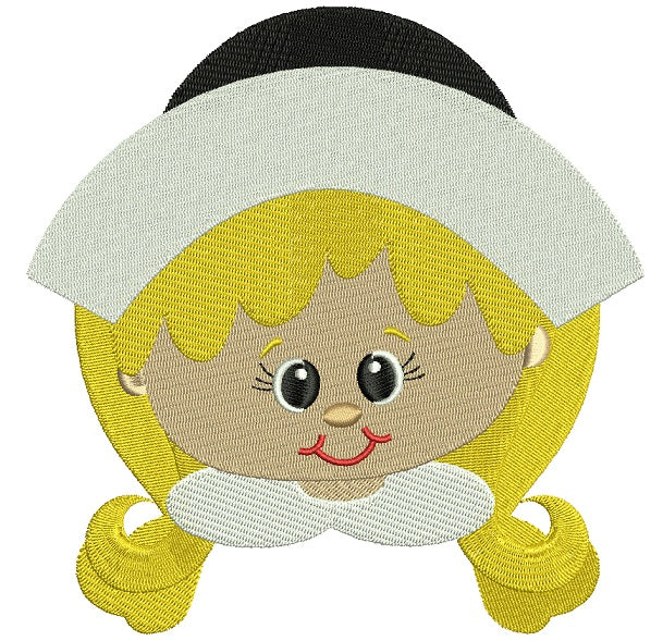 Cute Pilgrim Girl Filled Machine Embroidery Design Digitized Pattern