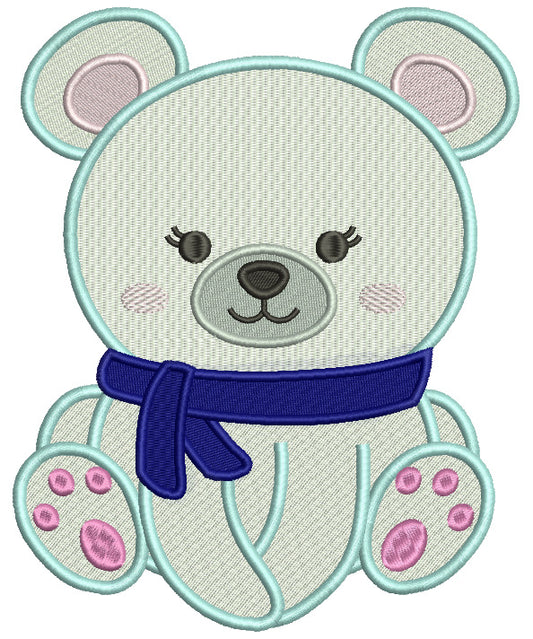 Cute Polar Bear Wearing Scarf Filled Machine Embroidery Digitized Design Pattern