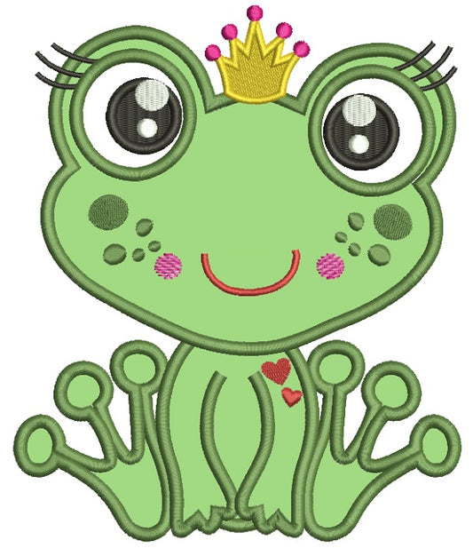 Cute Princess Frog Love Applique Machine Embroidery Design Digitized Pattern