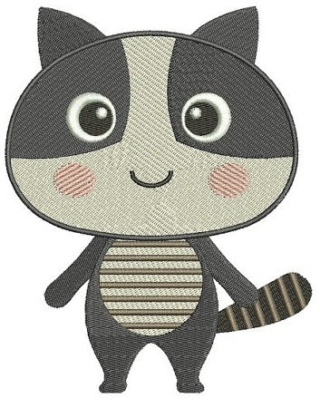 Cute Raccoon Machine Embroidery Digitized Design Animal Filled Pattern - Instant Download - 4x4 , 5x7, and 6x10 -hoops