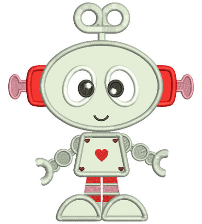 Cute Robot With Heart Applique Machine Embroidery Design Digitized Pattern