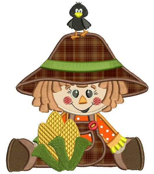 Cute Scarecrow Boy Fall Applique Machine Embroidery Digitized Design Pattern