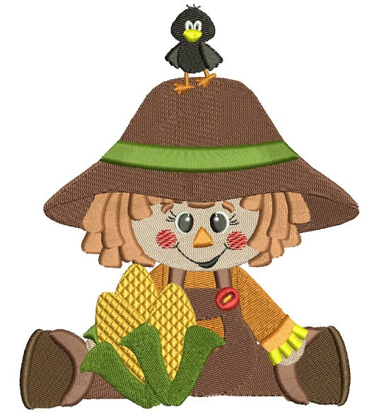 Cute Scarecrow Boy Fall Filled Machine Embroidery Digitized Design Pattern