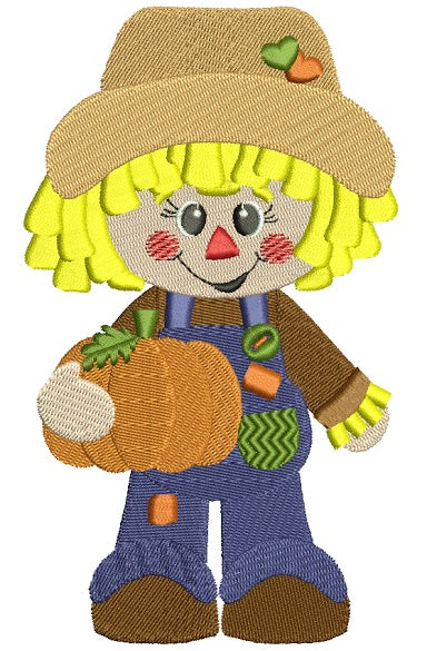 Cute Scarecrow Boy with a pumpkin Filled Machine Embroidery Digitized Design Pattern