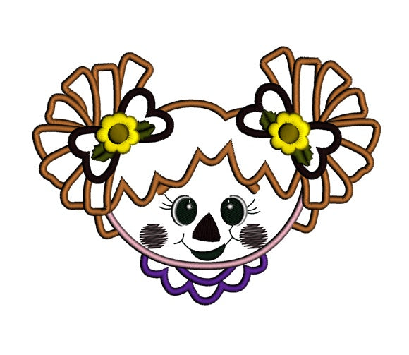 Cute Scarecrow Girl Head Applique Machine Embroidery Digitized Design Pattern