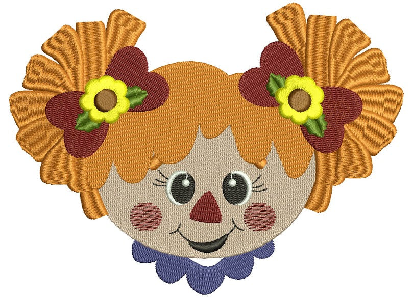 Cute Scarecrow Girl Head Filled Machine Embroidery Digitized Design Pattern