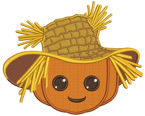 Cute Scarecrow Pumpkin Head Filled Machine Embroidery Design Digitized Pattern