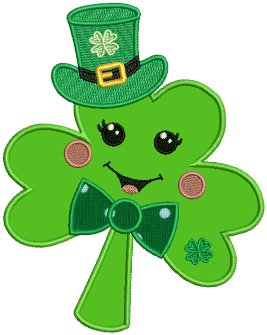 Cute Shamrock Wearing a Hat St.Patrick's Day Applique Machine Embroidery Design Digitized Pattern