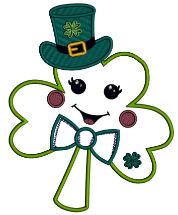Cute Shamrock Wearing a Hat St.Patrick's Day Applique Machine Embroidery Design Digitized Pattern