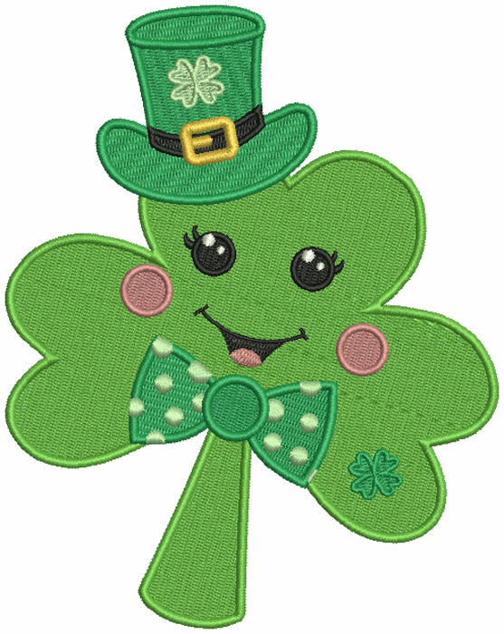 Cute Shamrock Wearing a Hat St.Patrick's Day Filled Machine Embroidery Design Digitized Pattern