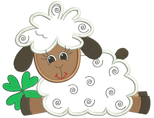 Cute Sheep with Shamrock St Patricks Day Irish Applique Machine Embroidery Design Digitized Pattern