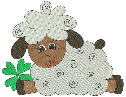 Cute Sheep with Shamrock St Patricks Day Irish Filled Machine Embroidery Design Digitized Pattern