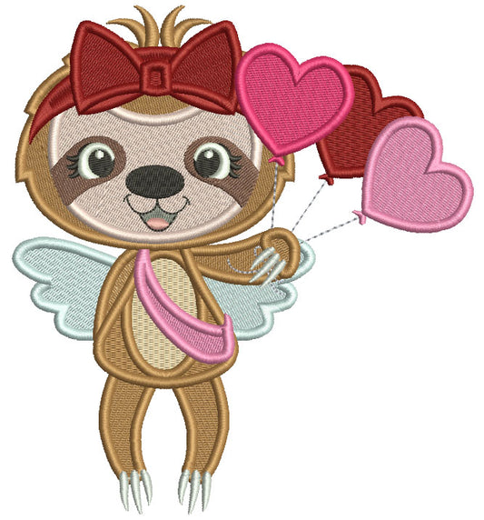 Cute Sloth With Heart Shaped Balloons Filled Valentine's Day Machine Embroidery Design Digitized Pattern
