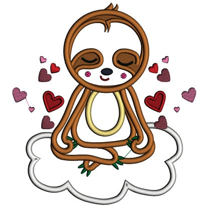 Cute Sloth With Hearts Applique Machine Embroidery Design Digitized Pattern