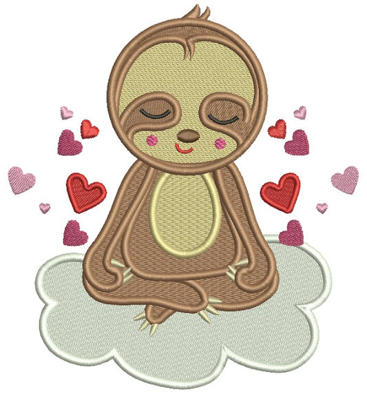 Cute Sloth With Hearts Filled Machine Embroidery Design Digitized Pattern