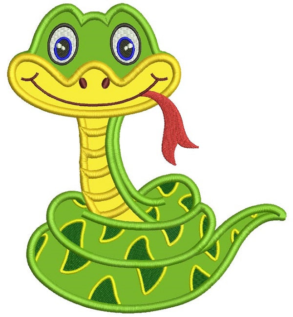 Cute Smiling Snake Applique Machine Embroidery Design Digitized Pattern