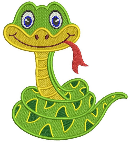Cute Smiling Snake Filled Machine Embroidery Design Digitized Pattern