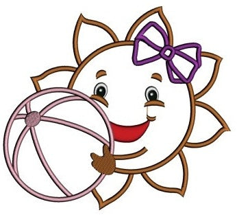 Cute Sun Applique with a beach ball and a bow Machine Embroidery Digitized Design Pattern -Instant Download- 4x4,5x7,6x10