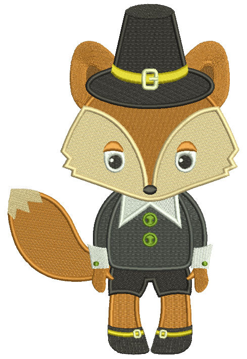 Cute Thanksgiving Pilgrim Father Fox Filled Machine Embroidery Design Digitized Pattern