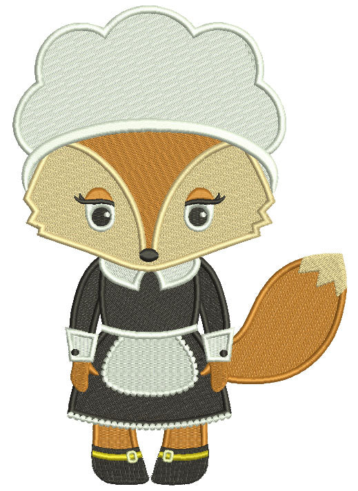 Cute Thanksgiving Pilgrim Mother Fox Filled Machine Embroidery Design Digitized Pattern