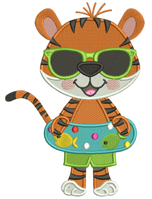 Cute Tiger Girl With Inflatable Swimming Tube Summer Filled Machine Embroidery Design Digitized Pattern