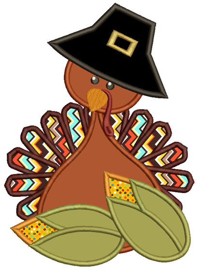 Cute Turkey Wearing Big Hat Thanksgiving Applique Machine Embroidery Digitized Design Pattern