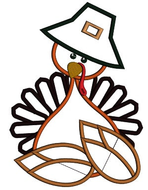 Cute Turkey Wearing Big Hat Thanksgiving Applique Machine Embroidery Digitized Design Pattern